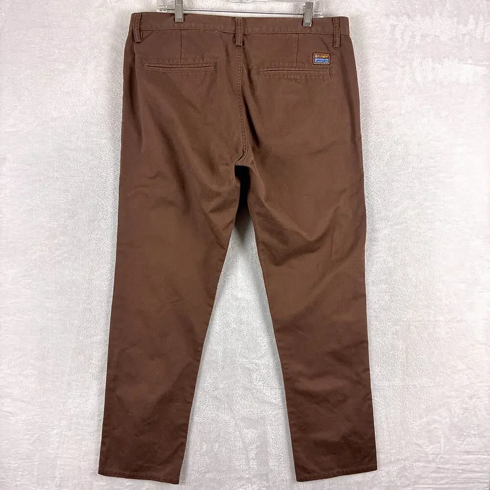 VTG Element Pants Men 36 Brown Jeremy Fish Twill Chino Preppy Skate Workwear Y2K